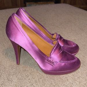 J Crew Satin Platform Heels Loafers - Purple - size 8